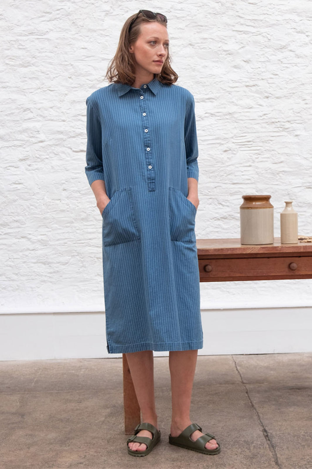 Bibico BS24WD001 Tara Blue Denim Stripe Shirt Dress - Shirley Allum Boutique