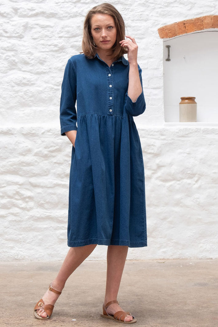 Bibico BS24WD002 Bea Blue Textured Denim Shirt Dress - Shirley Allum Boutique