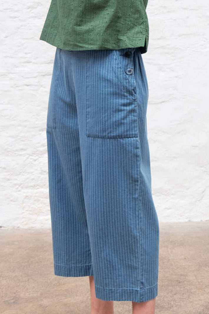 Bibico BS24WP003 Anna Blue Denim Stripe Culotte Trousers - Shirley Allum Boutique