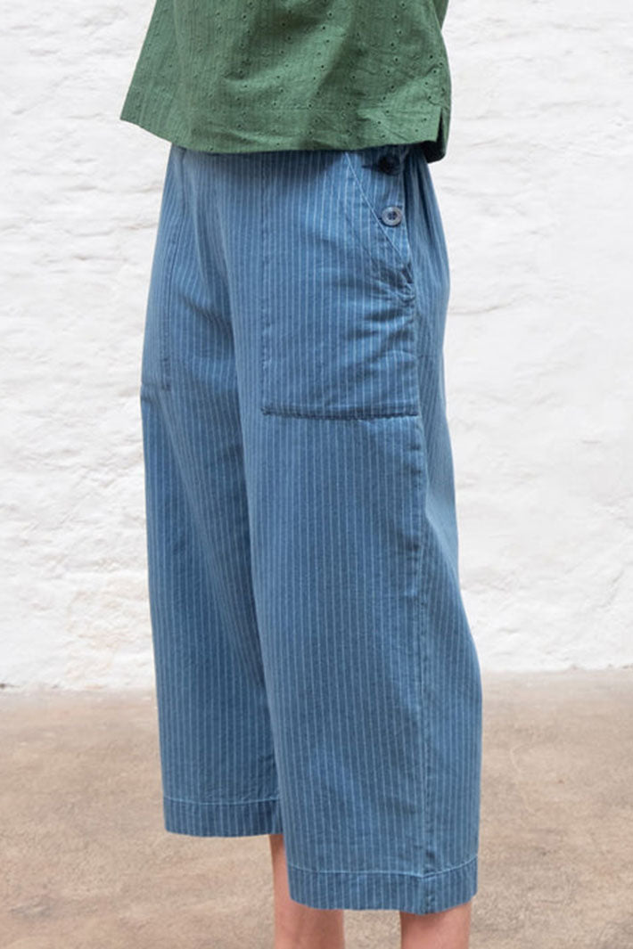 Bibico BS24WP003 Anna Blue Denim Stripe Culotte Trousers - Shirley Allum Boutique