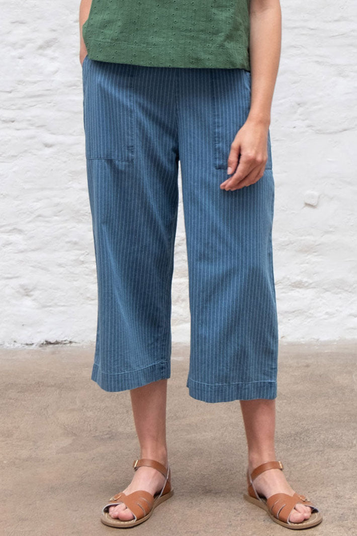 Bibico BS24WP003 Anna Blue Denim Stripe Culotte Trousers - Shirley Allum Boutique