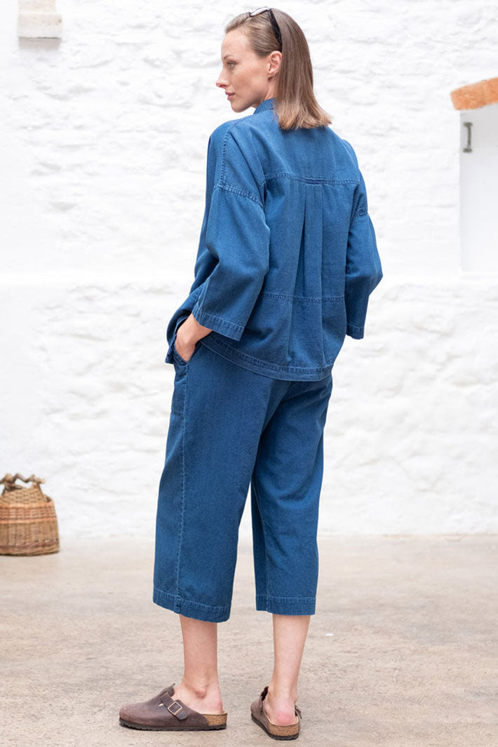 Bibico BS24WP003 Anna Blue Textured Denim Culotte Trousers - Shirley Allum Boutique