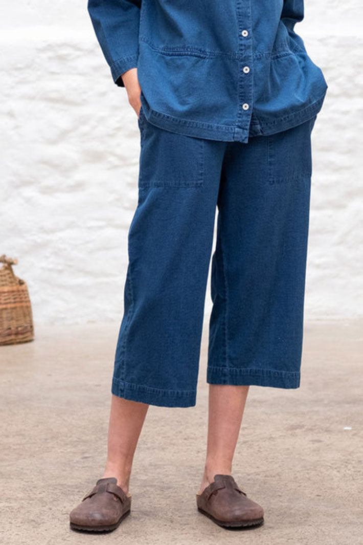 Bibico BS24WP003 Anna Blue Textured Denim Culotte Trousers - Shirley Allum Boutique