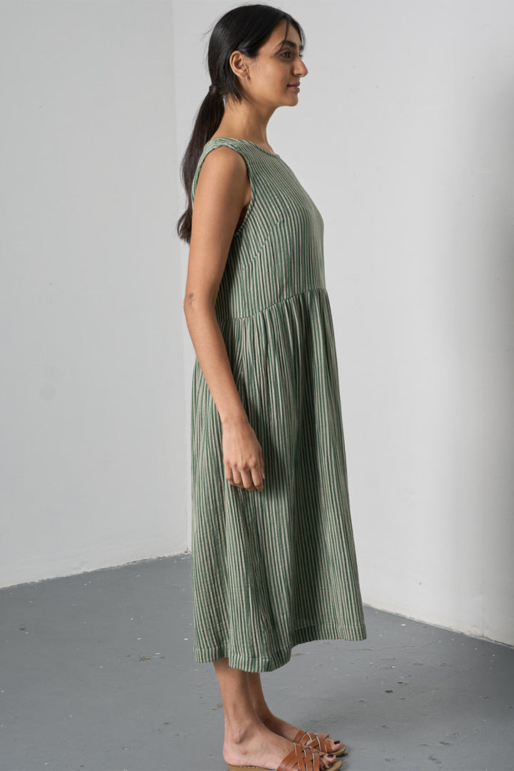 Bibico BS26WD008 Elaine Double Gauze Stripe Green Midi Dress