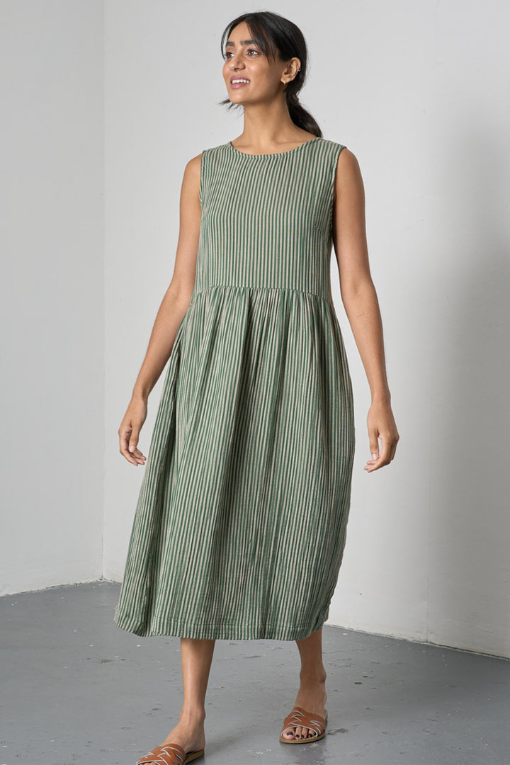 Bibico BS26WD008 Elaine Double Gauze Stripe Green Midi Dress