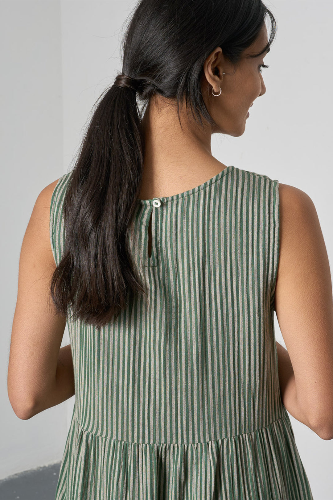 Bibico BS26WD008 Elaine Double Gauze Stripe Green Midi Dress