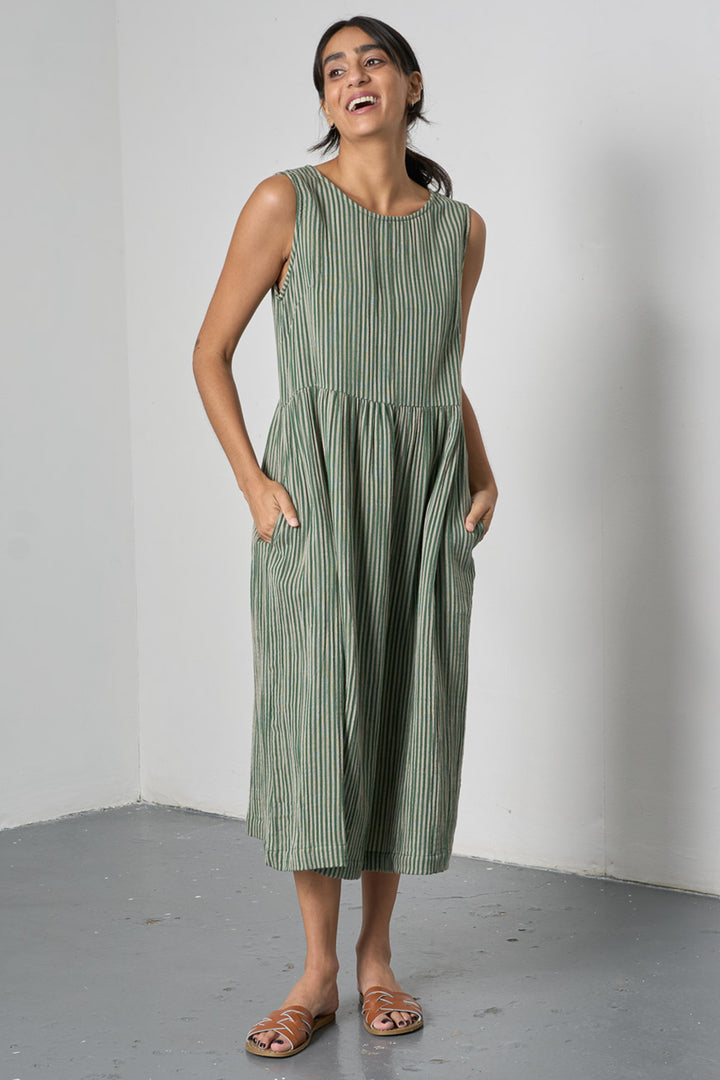 Bibico BS26WD008 Elaine Double Gauze Stripe Green Midi Dress