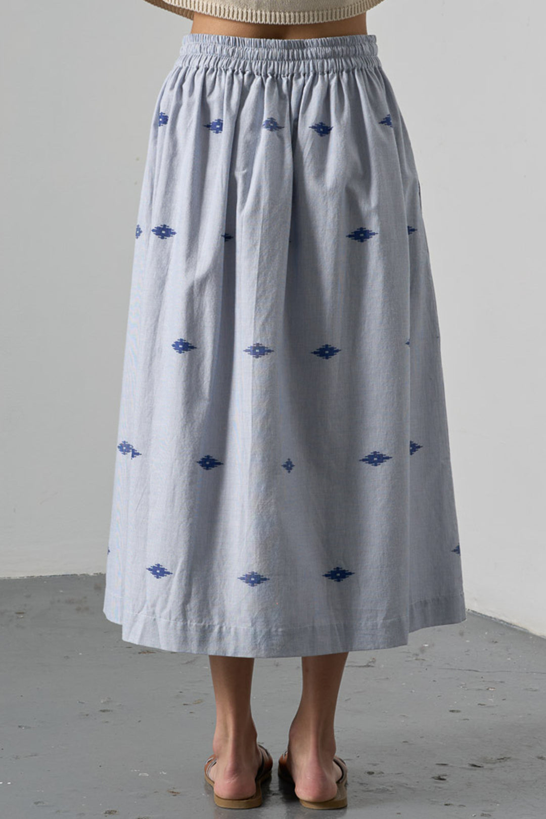 Bibico BS26WS001 Una Midi Double Gauze Navy Stripe Cotton Skirt