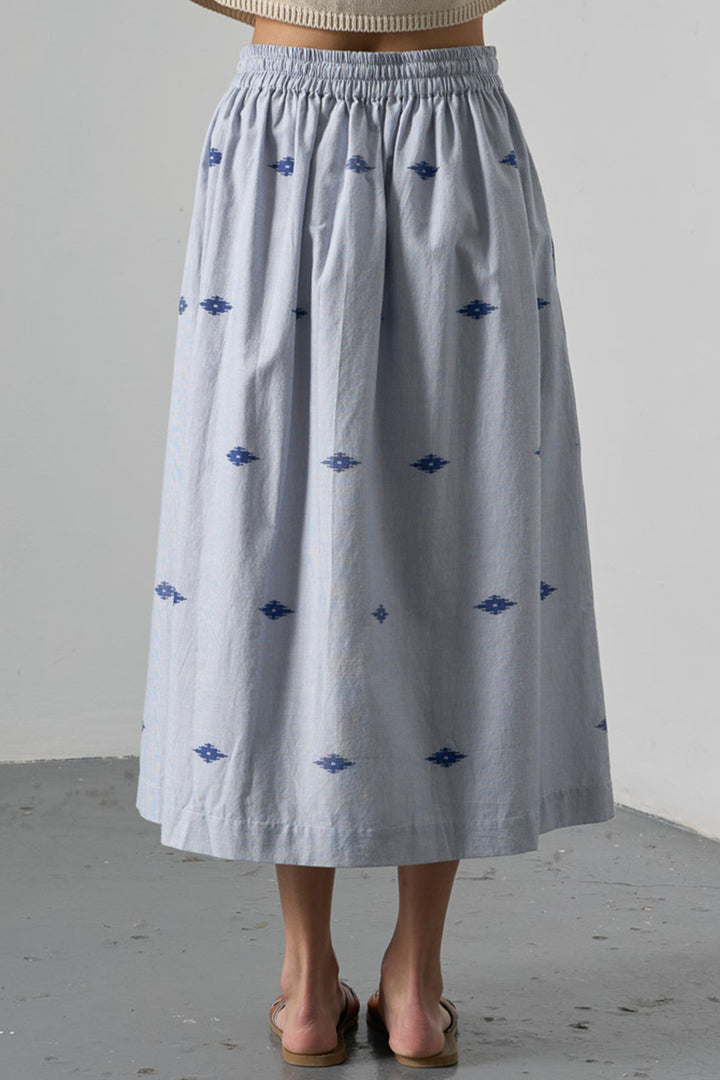 Bibico BS26WS001 Una Midi Double Gauze Navy Stripe Cotton Skirt