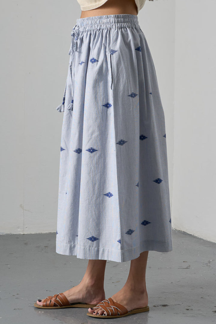 Bibico BS26WS001 Una Midi Double Gauze Navy Stripe Cotton Skirt