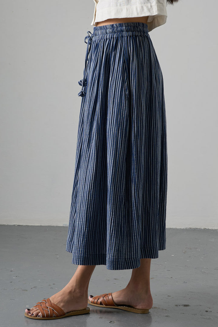 Bibico BS26WS001 Navy Stripe Double Gauze Cotton Midi Skirt, side detail