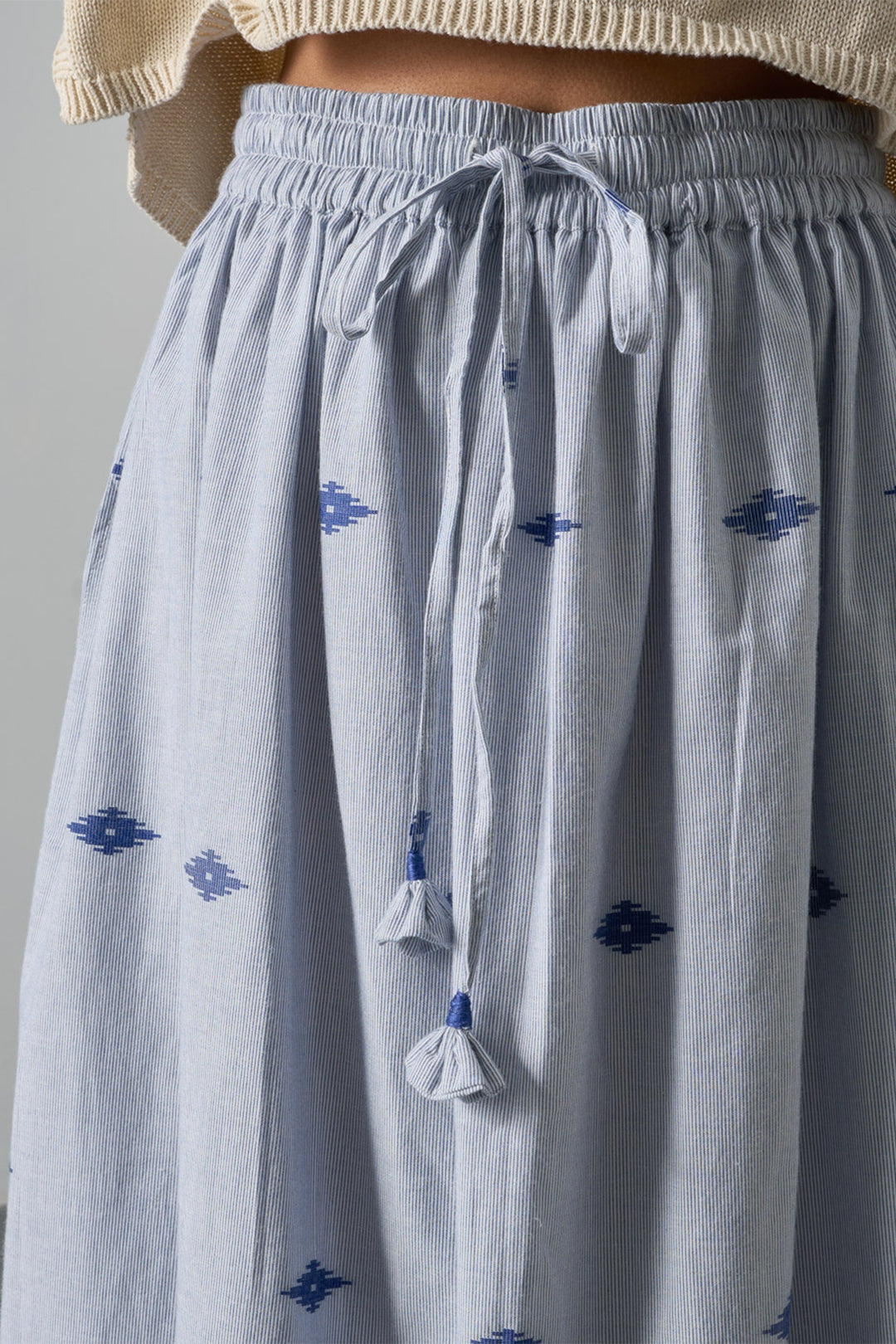 Bibico BS26WS001 Una Midi Double Gauze Navy Stripe Cotton Skirt