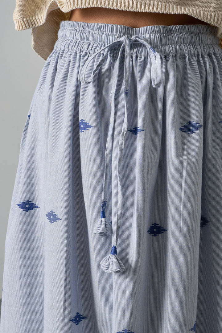 Bibico BS26WS001 Una Midi Double Gauze Navy Stripe Cotton Skirt