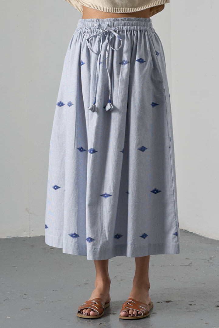 Bibico BS26WS001 Una Midi Double Gauze Navy Stripe Cotton Skirt