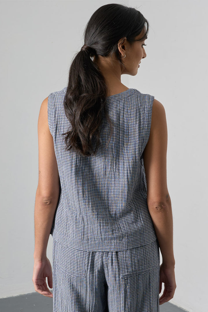 Bibico BS26WT004 Pippa Little Check Navy Cotton Top