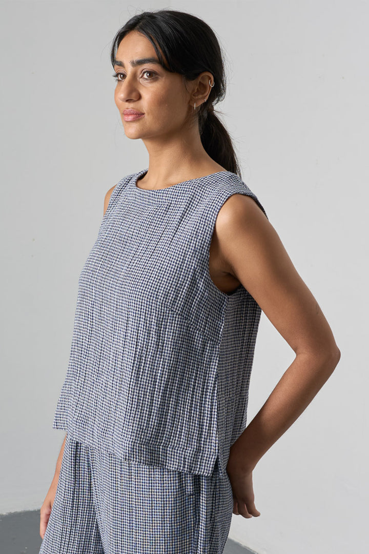 Bibico BS26WT004 Pippa Little Check Navy Cotton Top