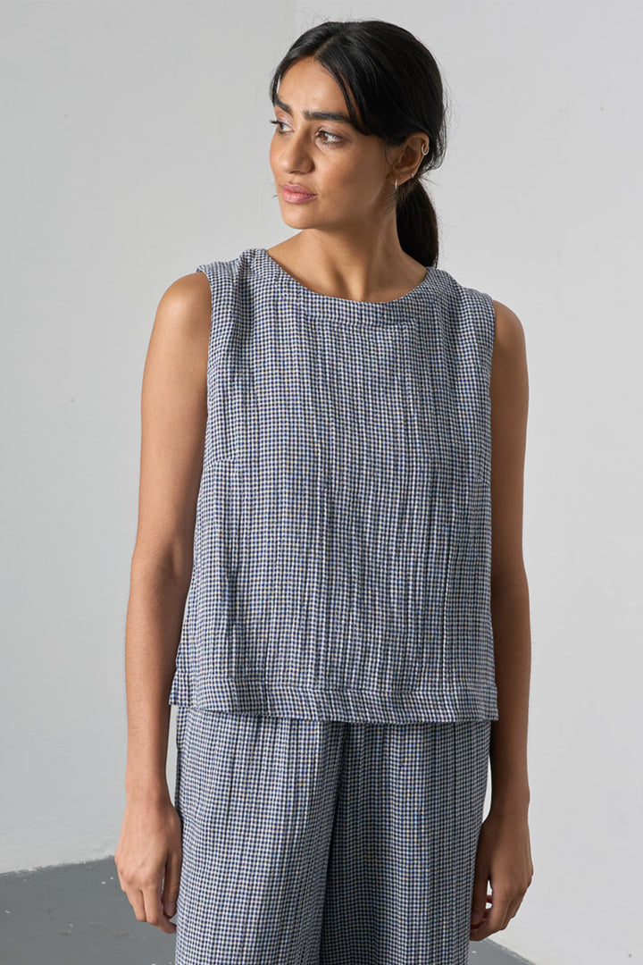 Bibico BS26WT004 Pippa Little Check Navy Cotton Top