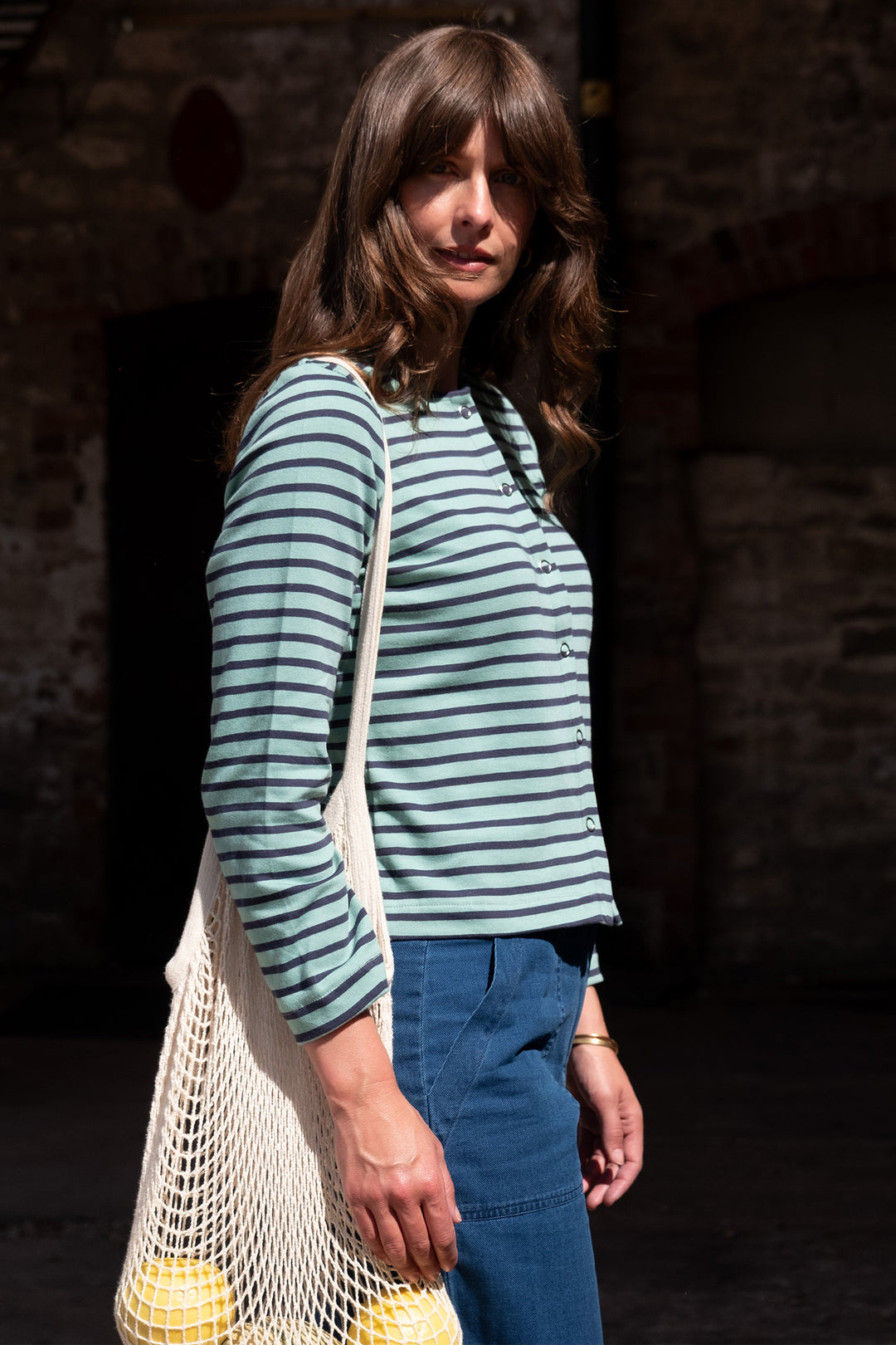 Bibico Cardigan Joss Jersey Duck Egg Indigo Stripe - Shirley Allum Boutique