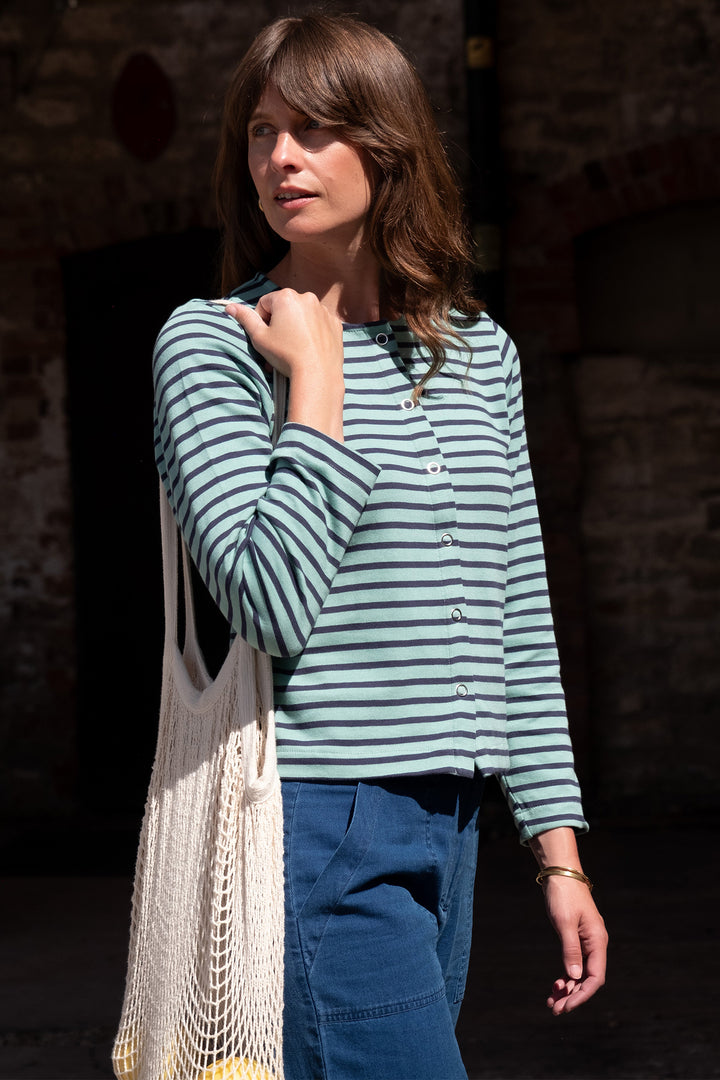 Bibico Cardigan Joss Jersey Duck Egg Indigo Stripe - Shirley Allum Boutique