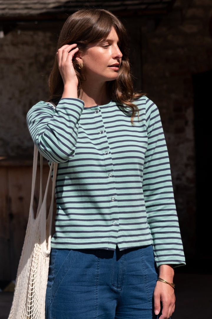 Bibico Cardigan Joss Jersey Duck Egg Indigo Stripe - Shirley Allum Boutique