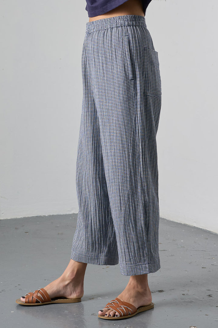Bibico Clara Navy Little Check Tapered Cotton Trousers BS25WP003