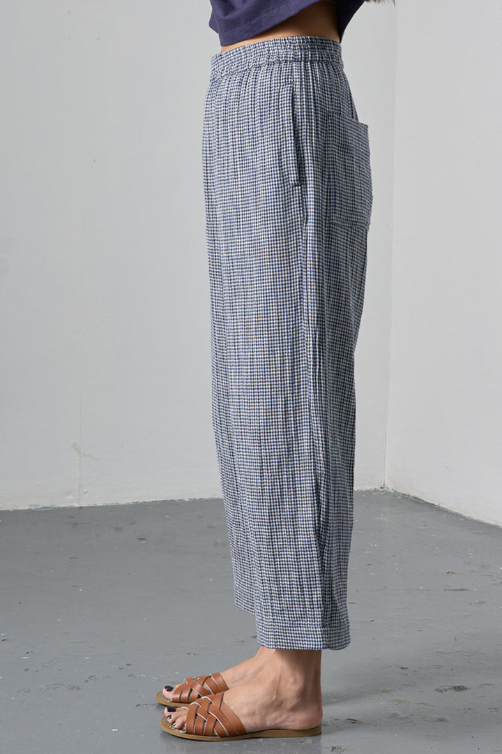 Bibico Clara Navy Little Check Tapered Cotton Trousers BS25WP003
