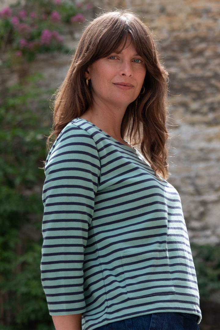 Bibico Classic Sailor Stripe T-Shirt Duck Egg Indigo - Shirley Allum Boutique