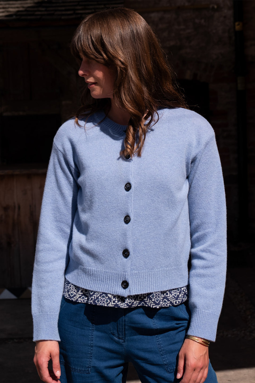 Bibico Eva Wool Crew Neck Cardigan Blue Melange - Shirley Allum Boutique