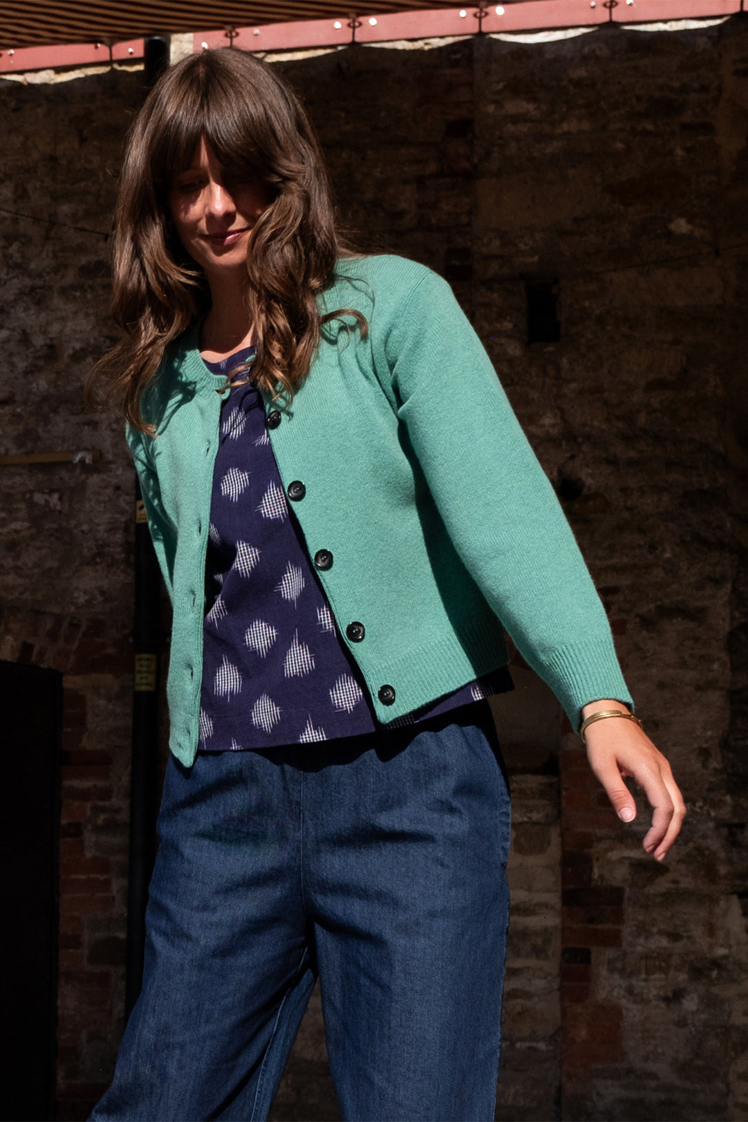 Bibico Eva Wool Crew Neck Cardigan Mint Green - Shirley Allum Boutique