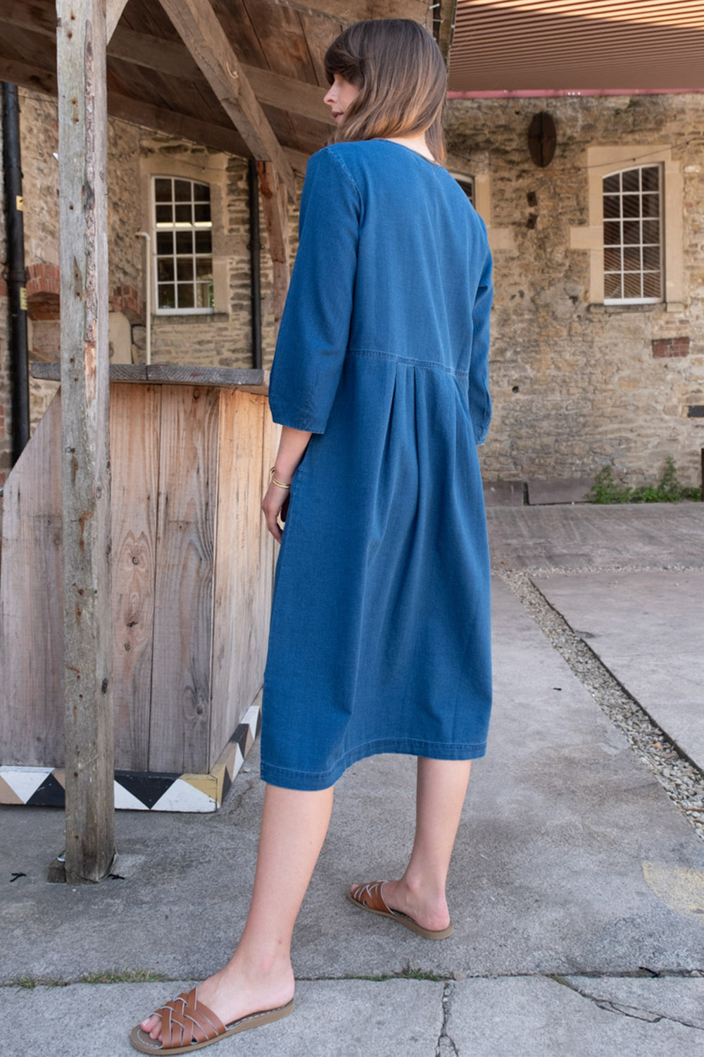 Bibico Jane Midi Shirt Dress Textured Blue Denim - Shirley Allum Boutique
