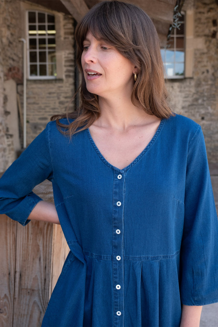 Bibico Jane Midi Shirt Dress Textured Blue Denim - Shirley Allum Boutique