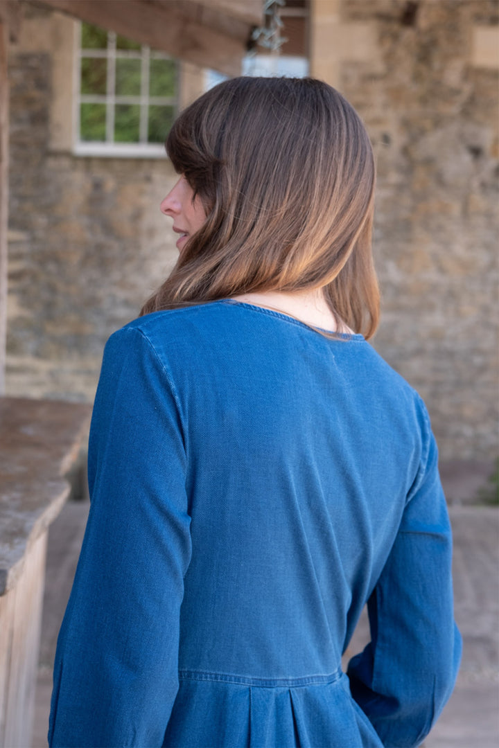 Bibico Jane Midi Shirt Dress Textured Blue Denim - Shirley Allum Boutique