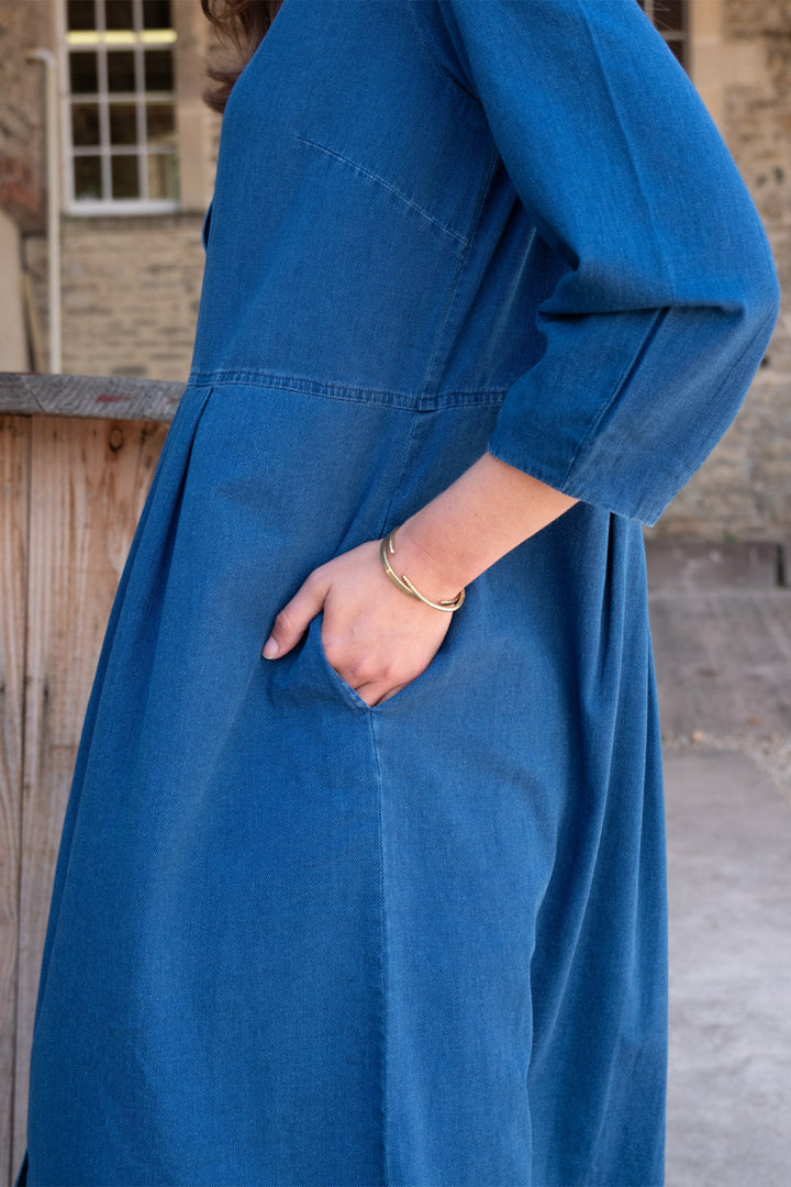 Bibico Jane Midi Shirt Dress Textured Blue Denim - Shirley Allum Boutique