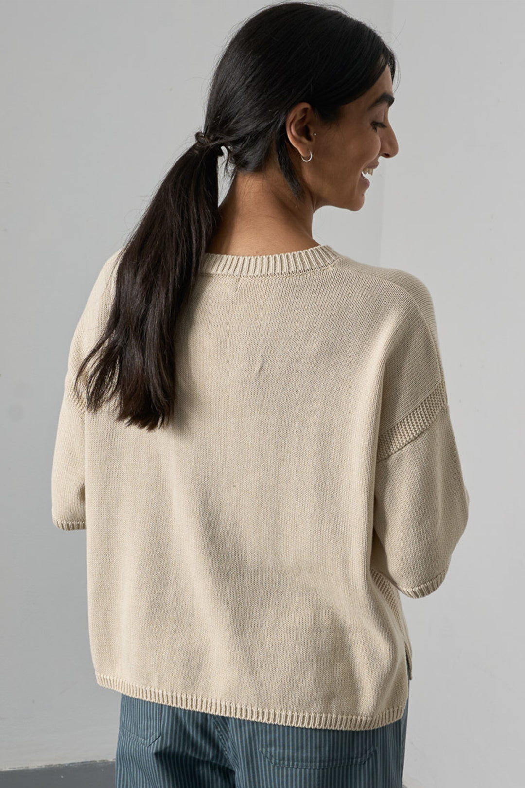 Bibico Lisa Ecru Cream Short Sleeve Organic Cotton Jumper BS26KT001