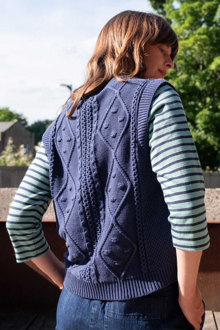 Bibico Lora Knitted Vest Cardigan Indigo Blue - Shirley Allum Boutique