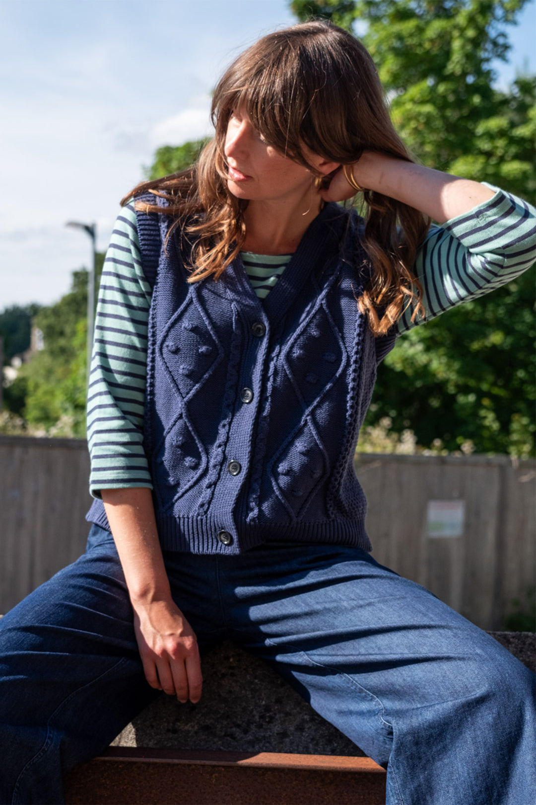 Bibico Lora Knitted Vest Cardigan Indigo Blue - Shirley Allum Boutique