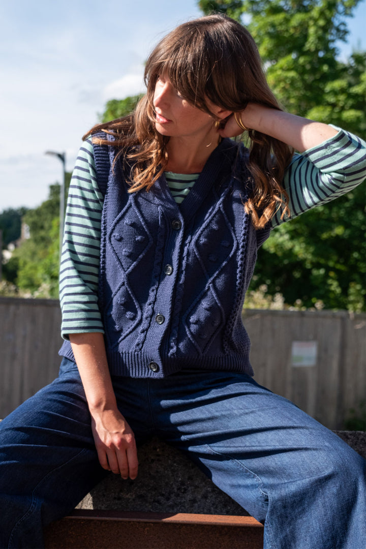 Bibico Lora Knitted Vest Cardigan Indigo Blue - Shirley Allum Boutique