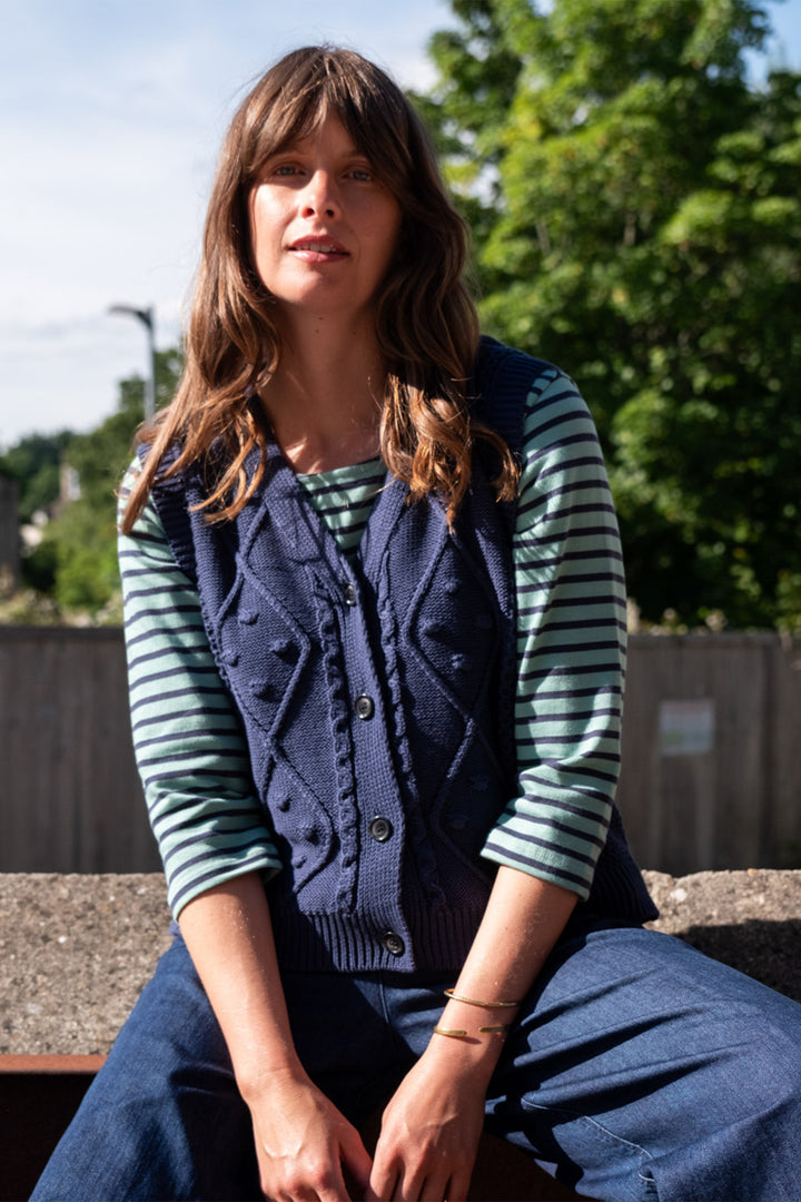 Bibico Lora Knitted Vest Cardigan Indigo Blue - Shirley Allum Boutique