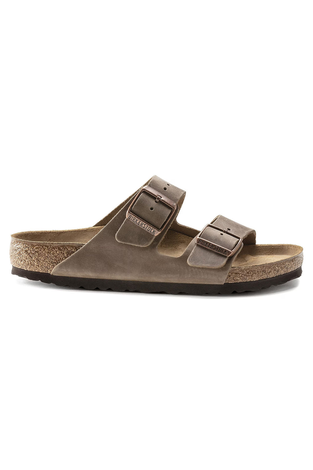 Brown sandal with two straps on a white background