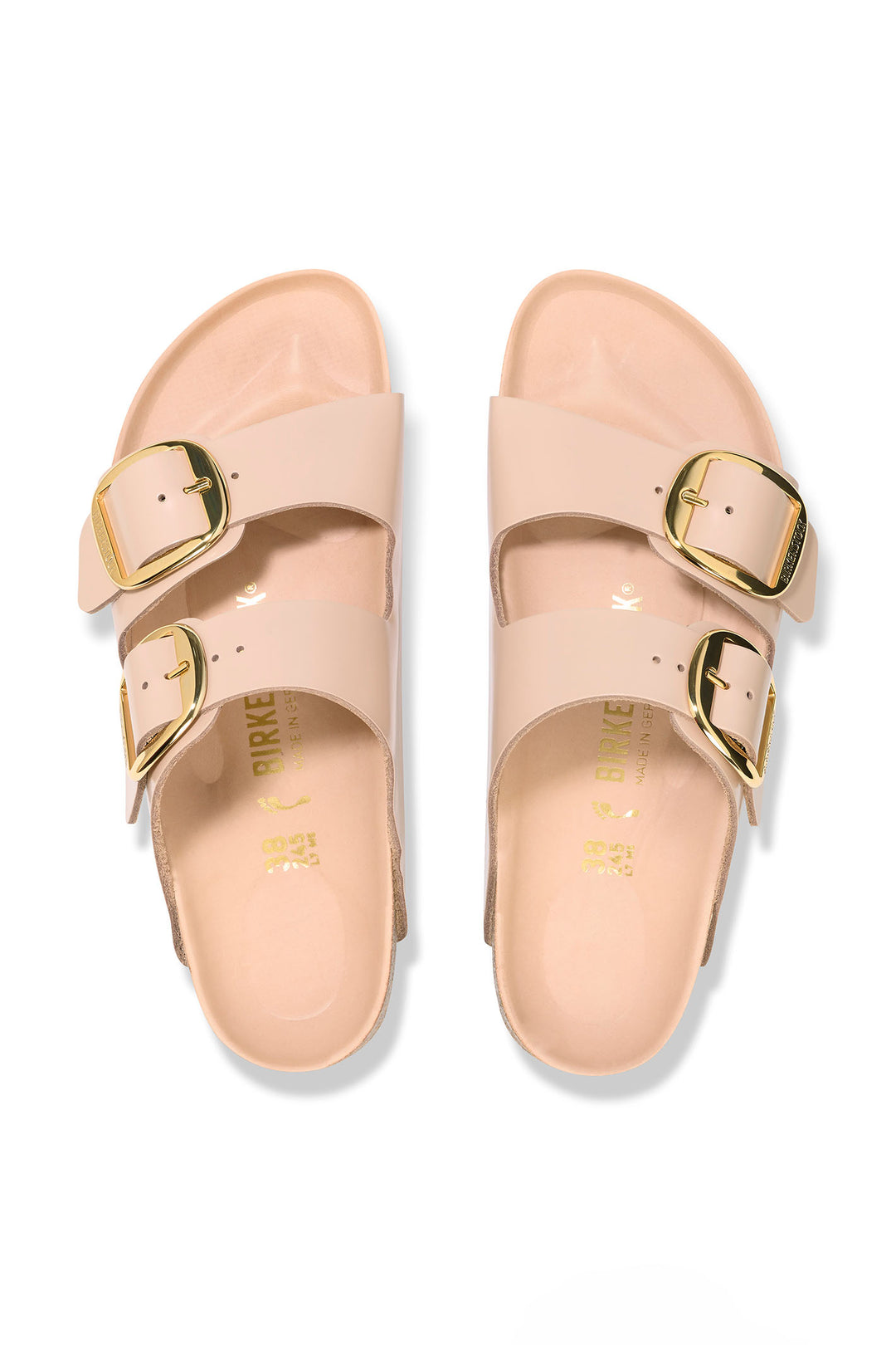 Birkenstock Arizona 1026553 Beige Patent Leather Big Buckle Narrow Fit Sandal - Shirley Allum Boutique