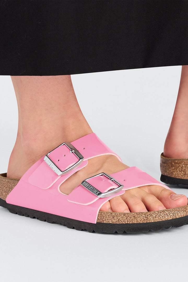 Birkenstock Arizona 1026957 Candy Pink Black Birko-Flor Patent Leather Narrow Fit Sandal - Shirley Allum Boutique