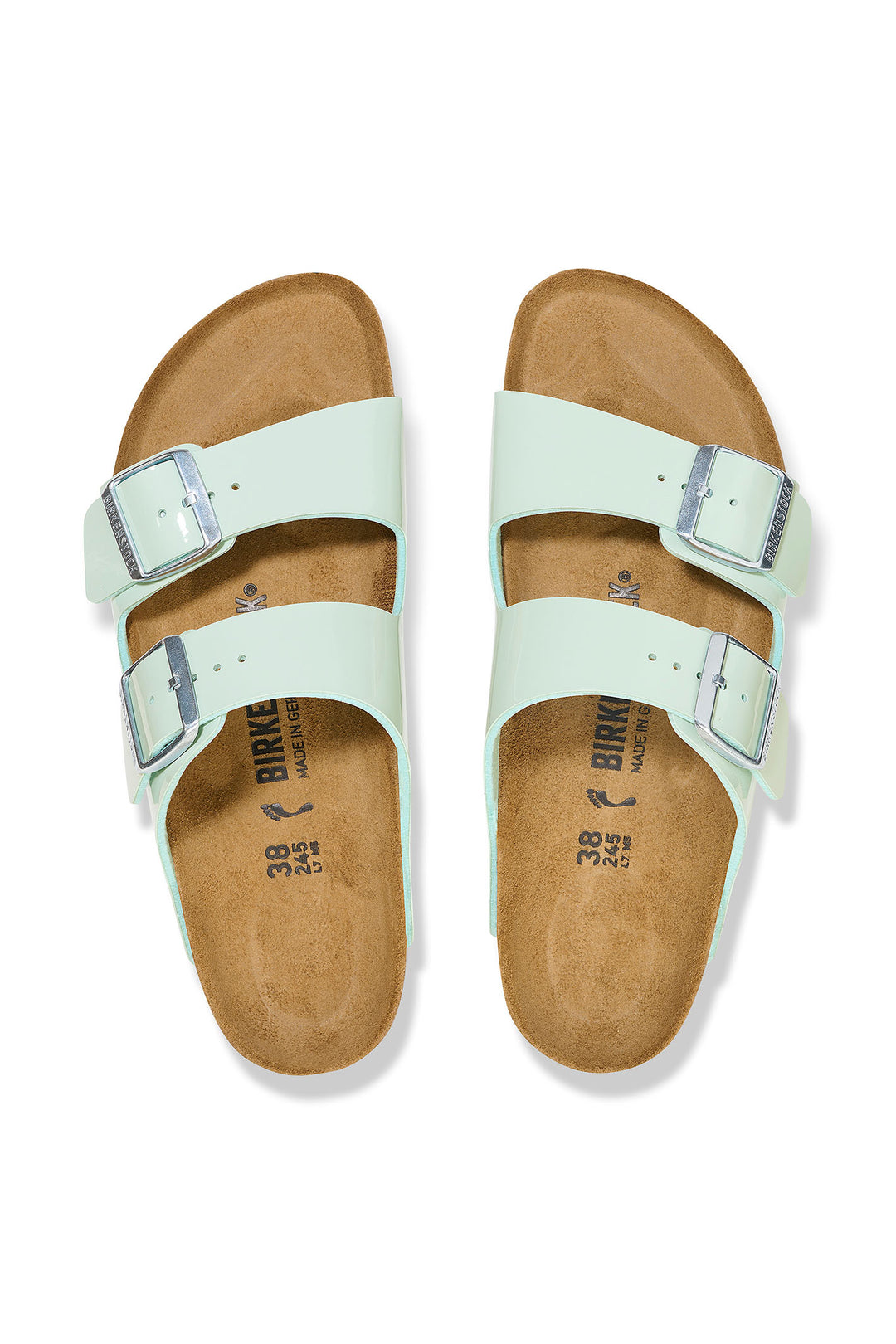 Birkenstock Arizona 1026963 Surf Green Birko-Flor Patent Leather Narrow Fit Sandal - Shirley Allum Boutique