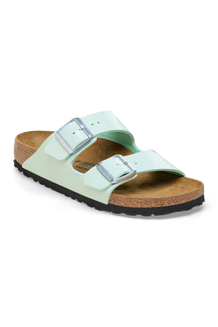 Birkenstock Arizona 1026963 Surf Green Birko-Flor Patent Leather Narrow Fit Sandal - Shirley Allum Boutique