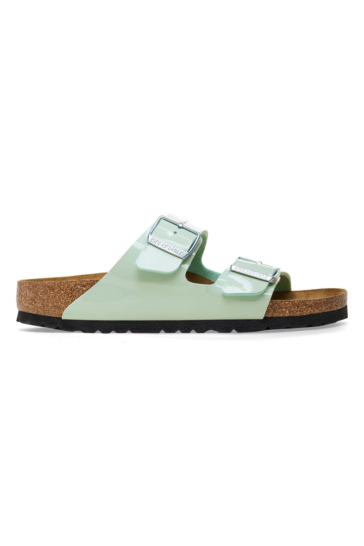 Birkenstock Arizona 1026963 Surf Green Birko-Flor Patent Leather Narrow Fit Sandal - Shirley Allum Boutique