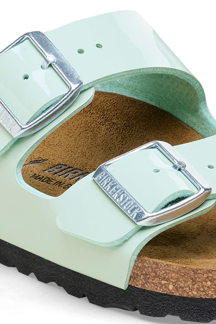 Birkenstock Arizona 1026963 Surf Green Birko-Flor Patent Leather Narrow Fit Sandal - Shirley Allum Boutique