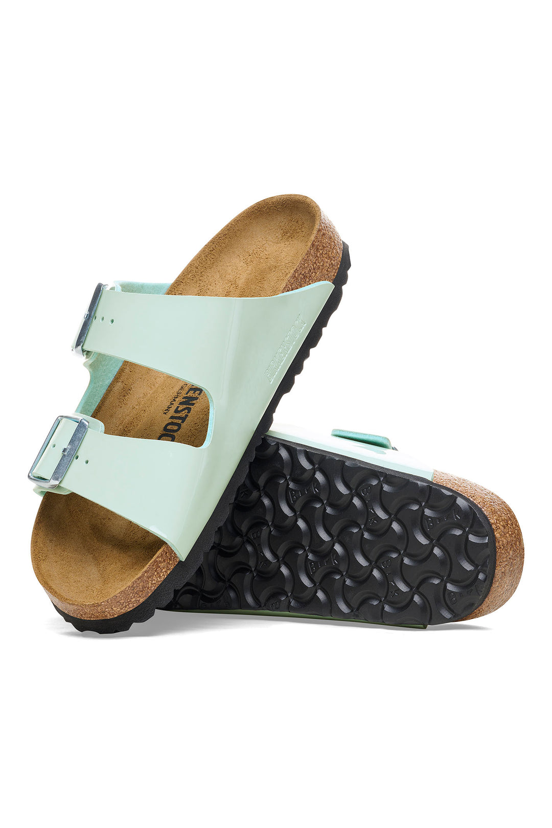 Birkenstock Arizona 1026963 Surf Green Birko-Flor Patent Leather Narrow Fit Sandal - Shirley Allum Boutique