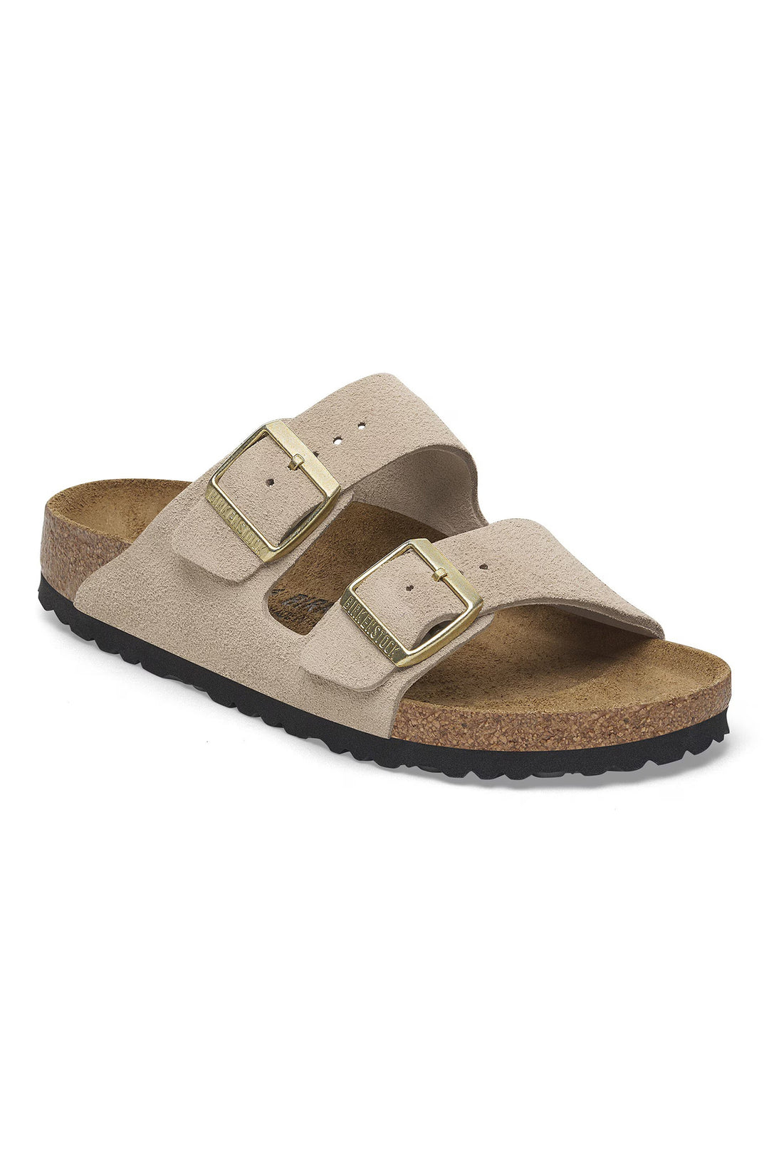 Beige sandal with two straps on a white background