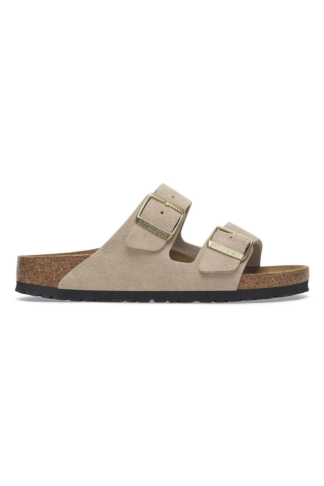 Beige sandal with cork sole on a white background
