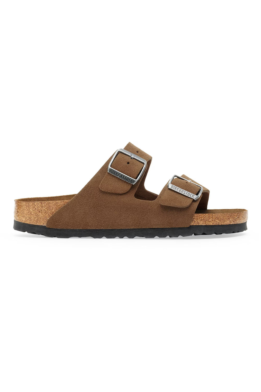 Brown sandal with cork sole on a white background