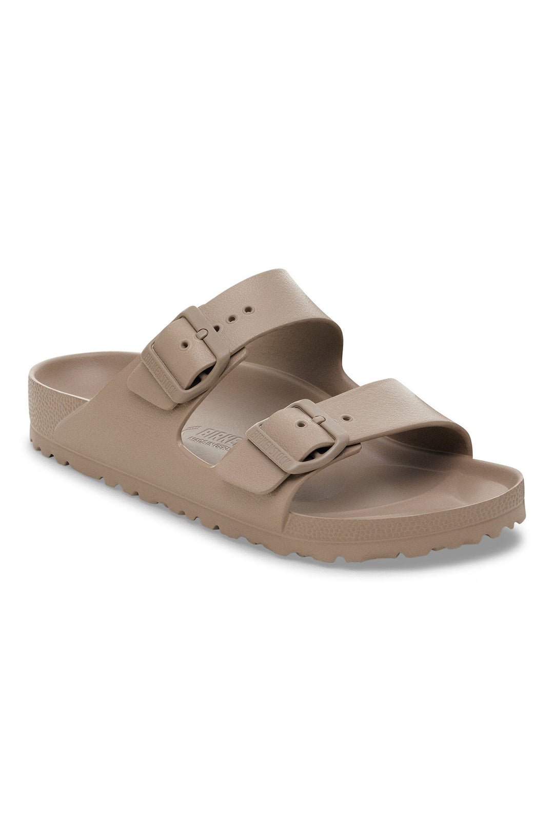 Brown sandal with two straps on a white background